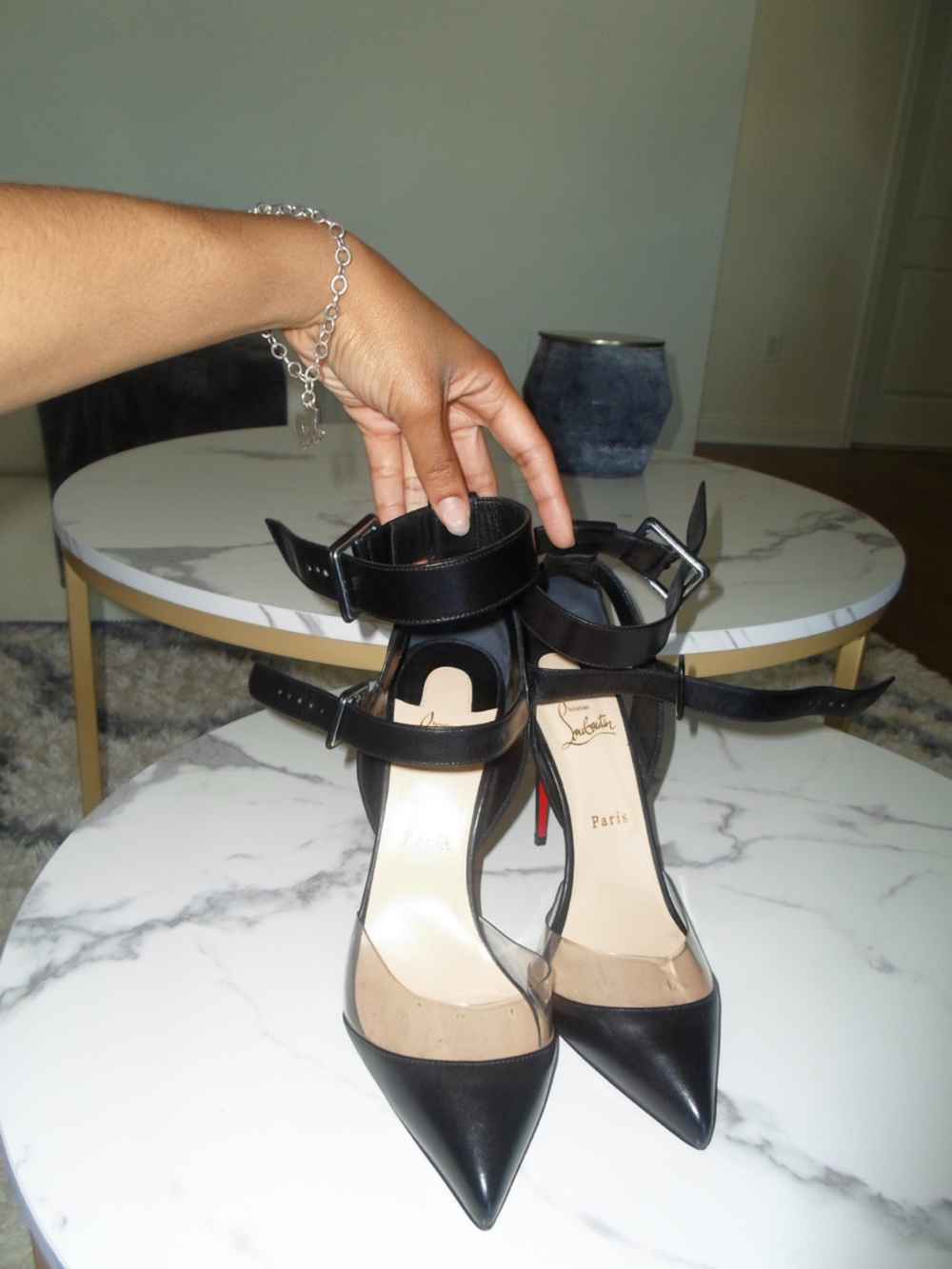 Christian Louboutin Black Leather Slingback Pumps with Red Sole